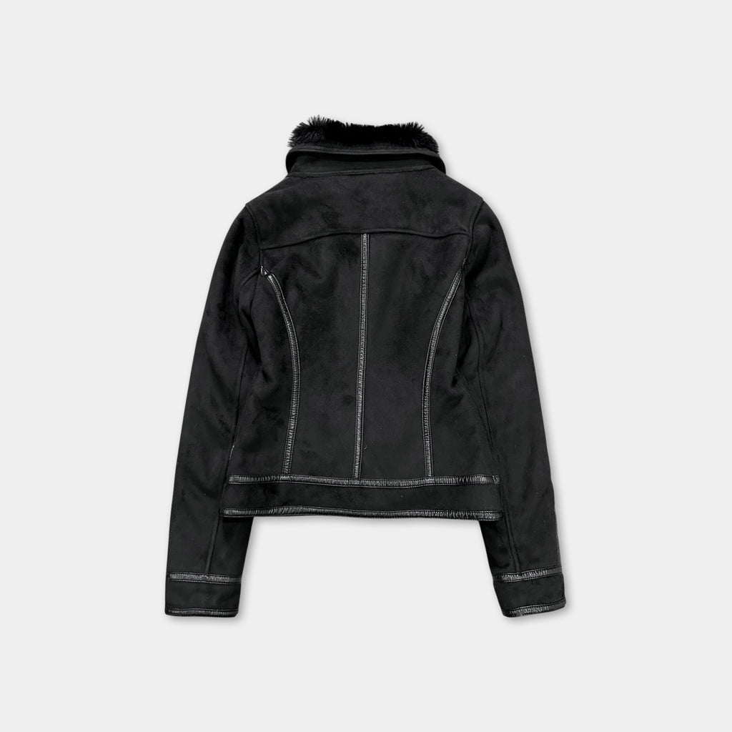 Armani Jeans 2000's Black Faux Suede & Faux Fur Moto Jacket