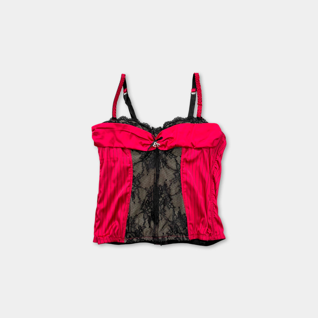 Emporio Armani Pink Pinstripe Lace Corset Bustier Top