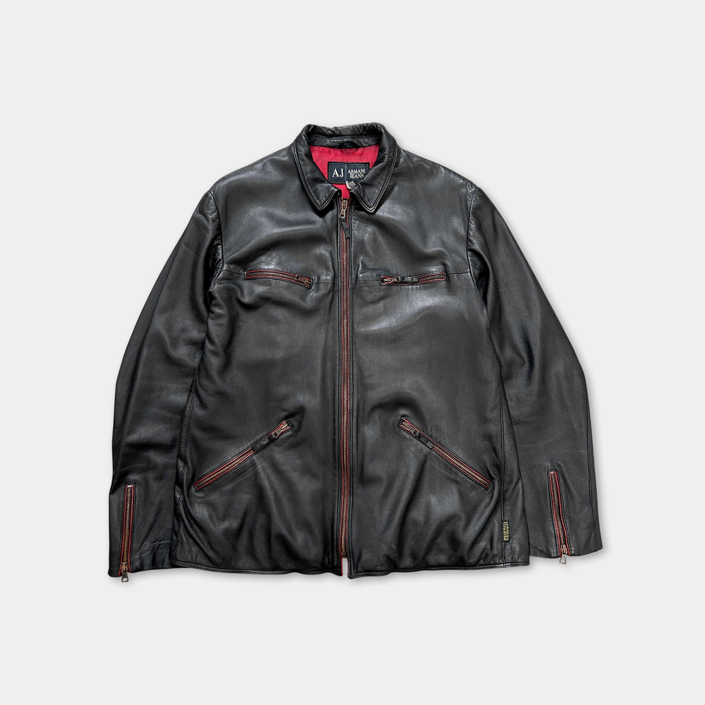 Armani Jeans 90s Black Leather Blazer Jacket