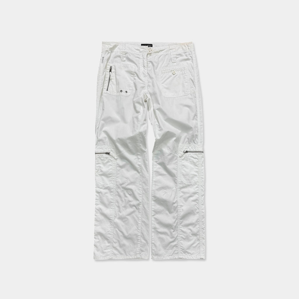 Armani Jeans 2000's White Multi-Zip Utility Cargo Trousers