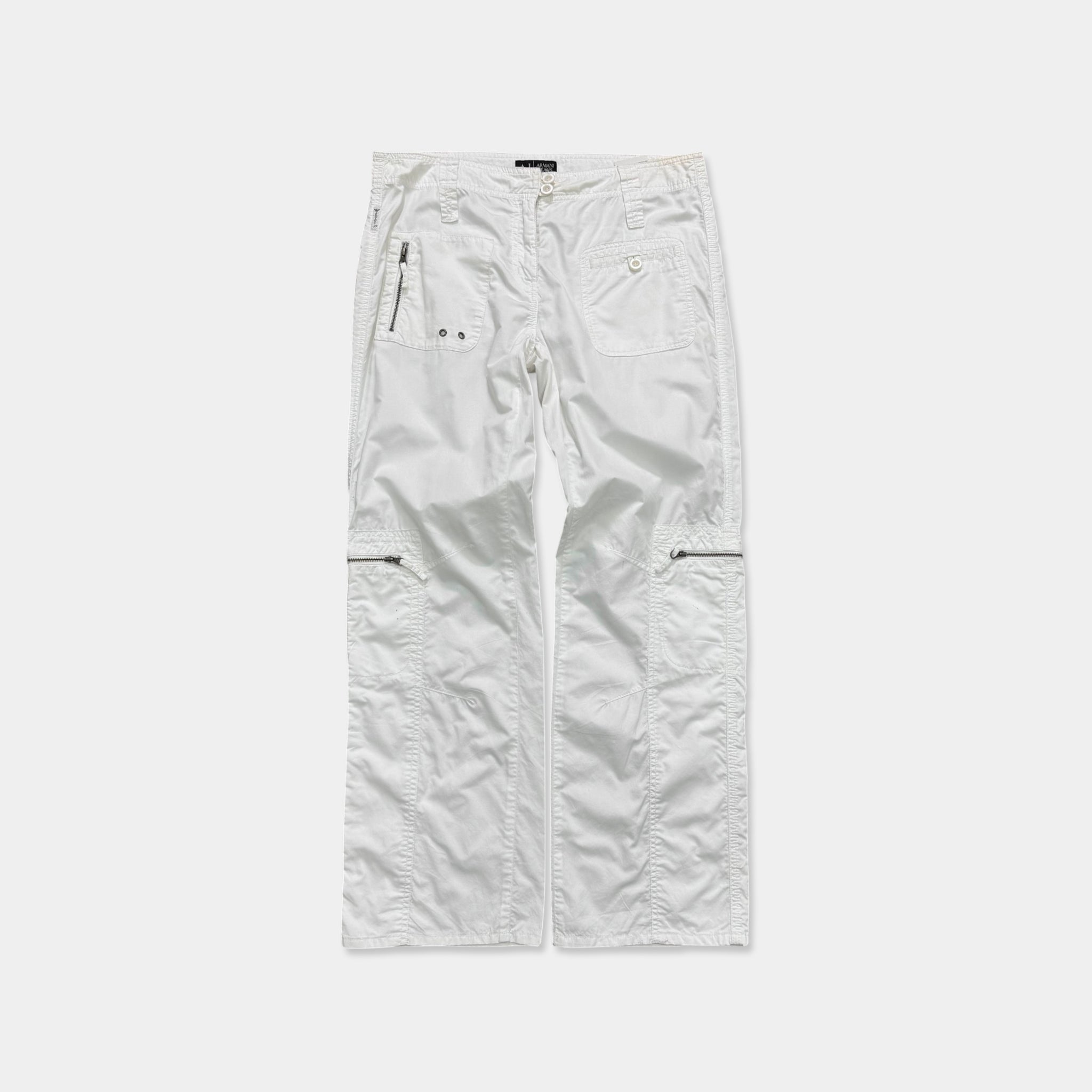 Armani Jeans 2000's White Multi-Zip Utility Cargo Trousers