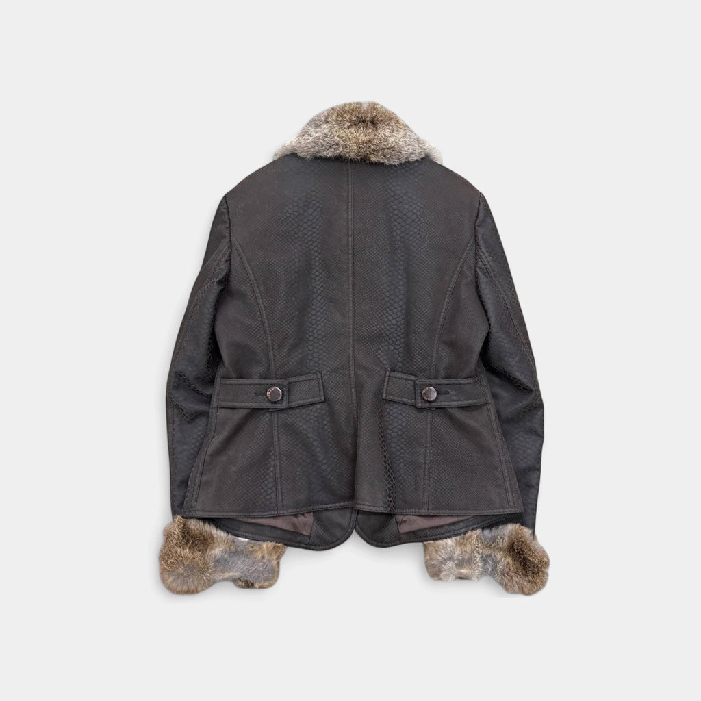 Armani Collezioni 1990s Snake Skin Fur Trim Brown Jacket