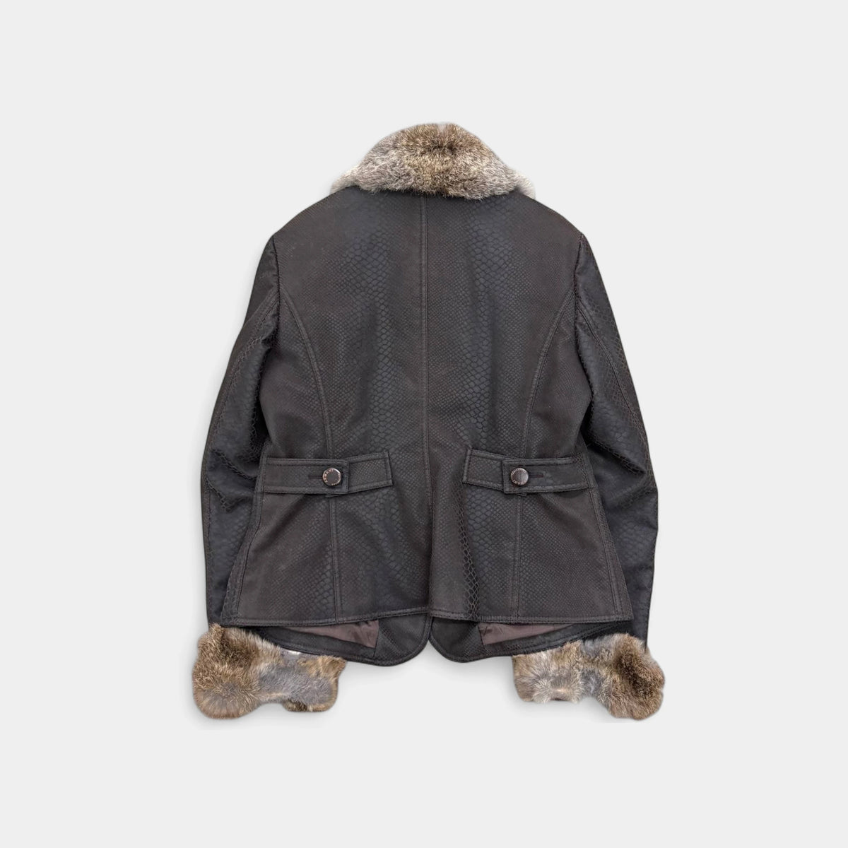 Armani Collezioni 1990s Snake Skin Fur Trim Brown Jacket