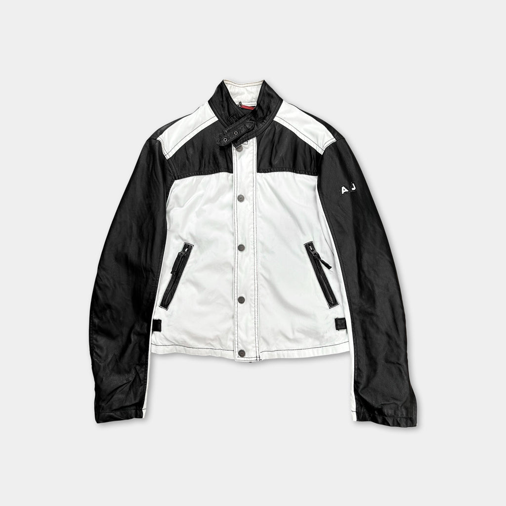Armani Jeans 2000's Black and White Leather Jacket
