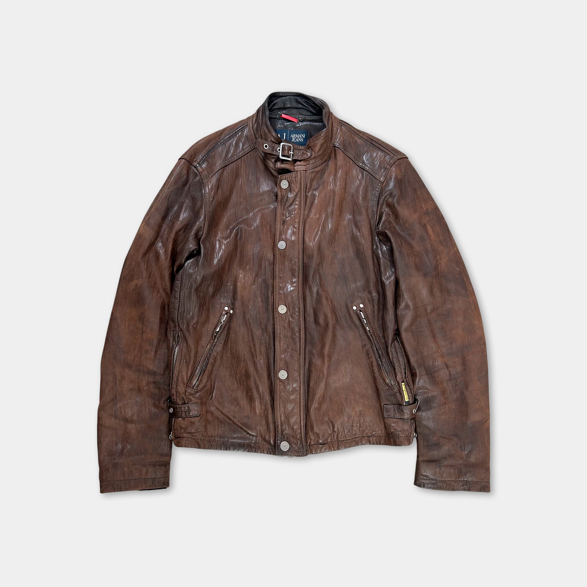 Armani Jeans Brown Aged Leather Jacket