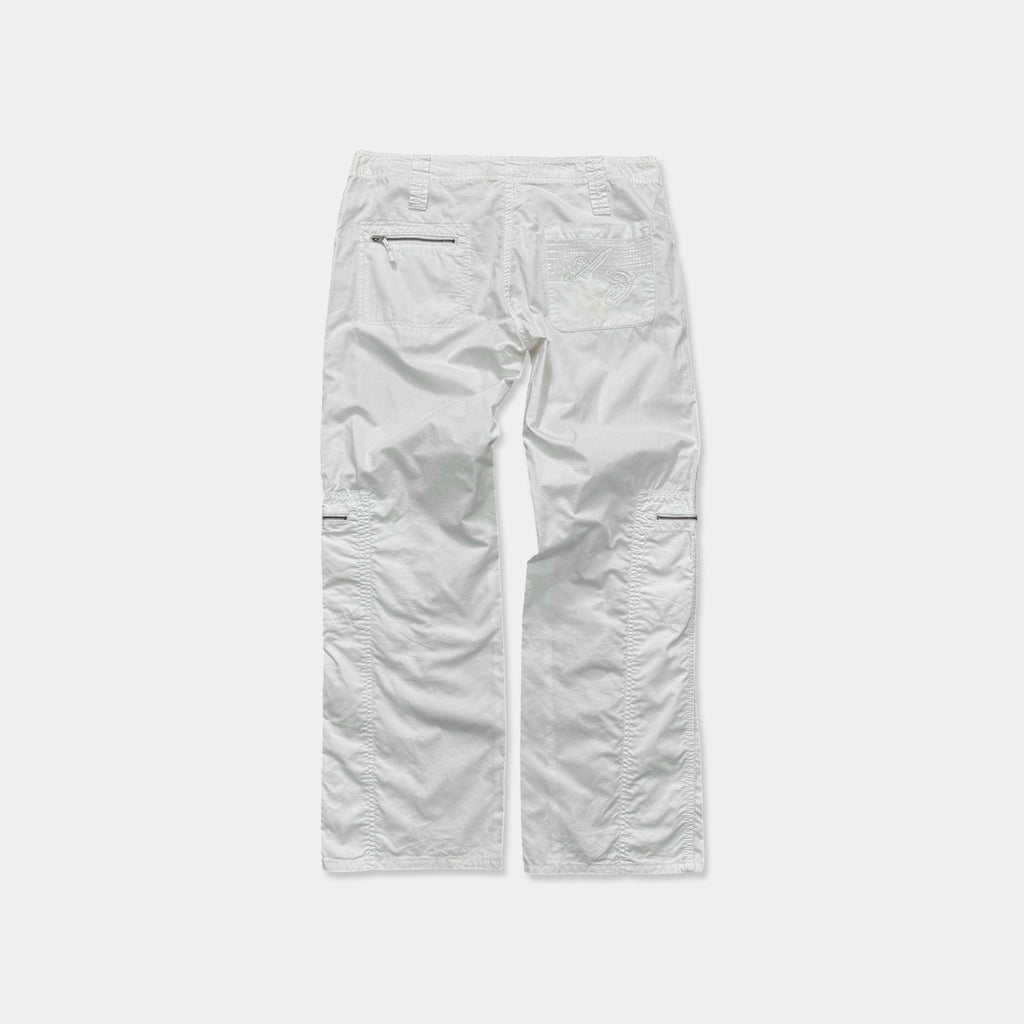 Armani Jeans 2000's White Multi-Zip Utility Cargo Trousers