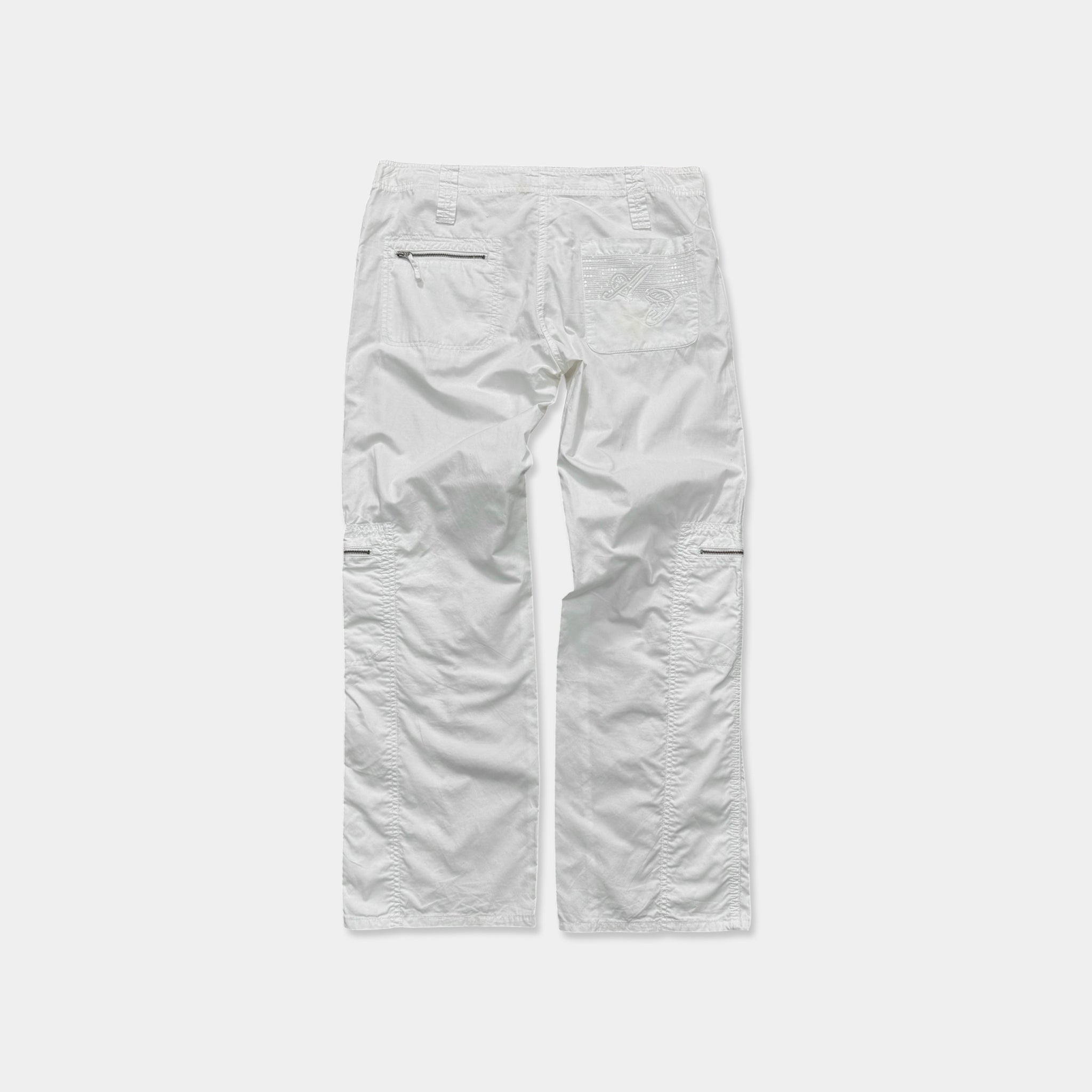 Armani Jeans 2000's White Multi-Zip Utility Cargo Trousers