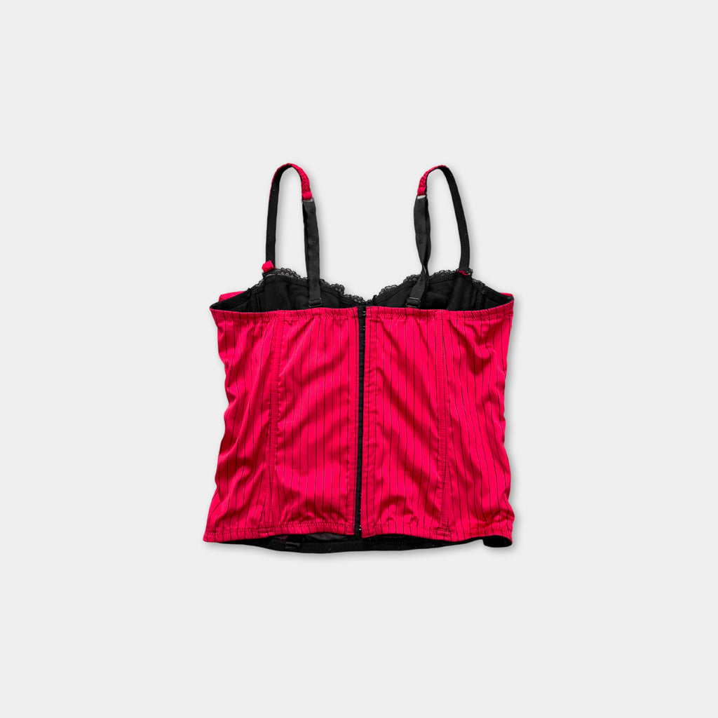 Emporio Armani Pink Pinstripe Lace Corset Bustier Top