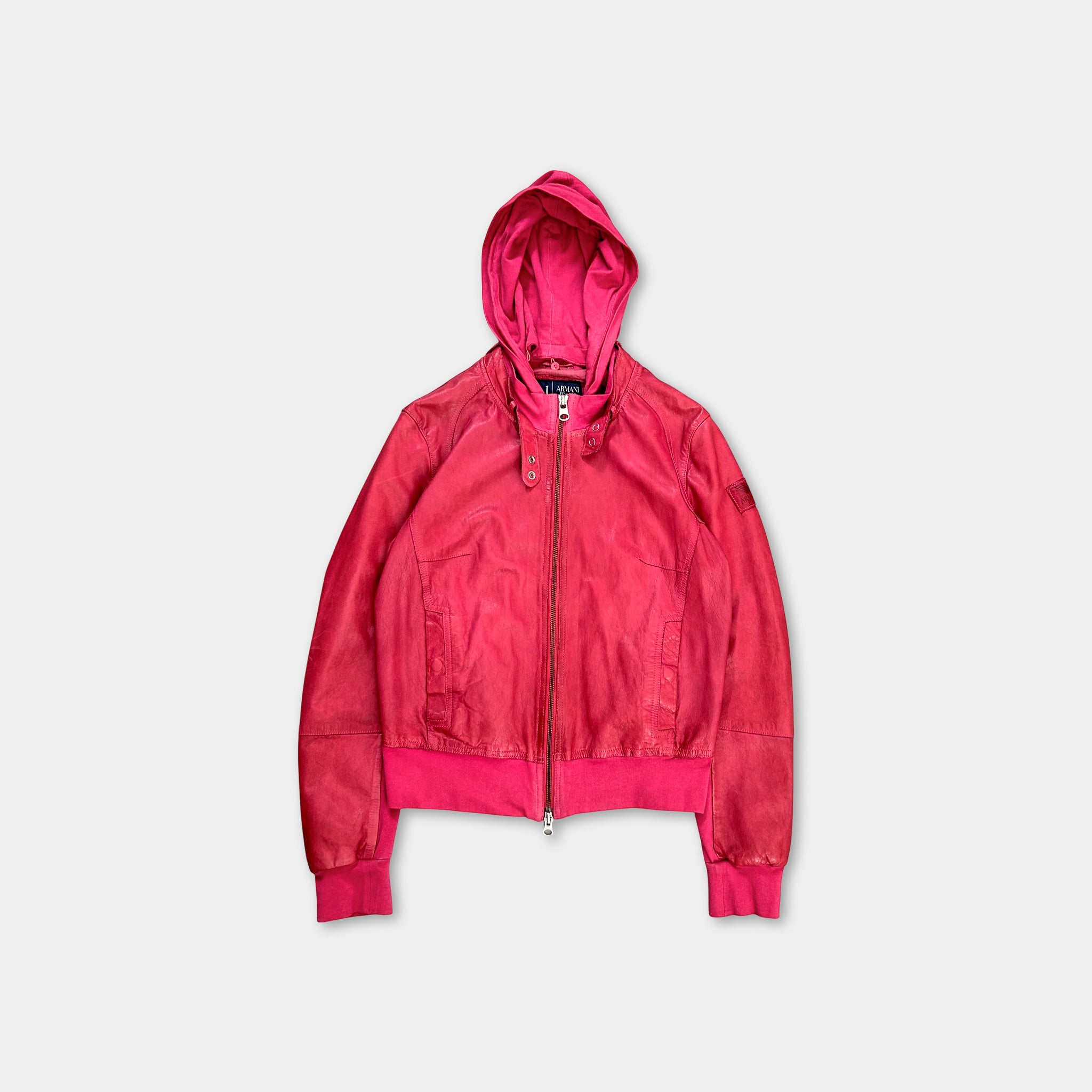 Armani Jeans Pink Hooded Leather Jacket