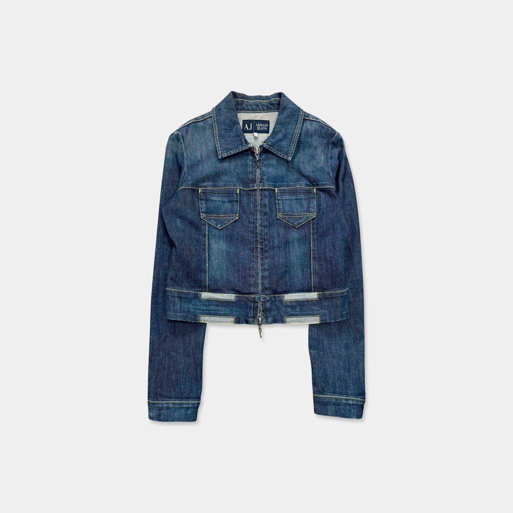 Armani Jeans Vintage  Indigo Cropped Zip-Up Denim Jacket