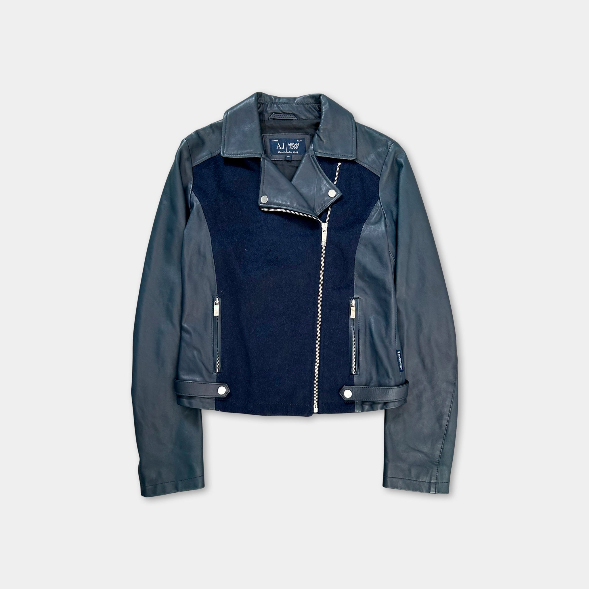 Armani Jeans Leather Navy Percecto Jacket