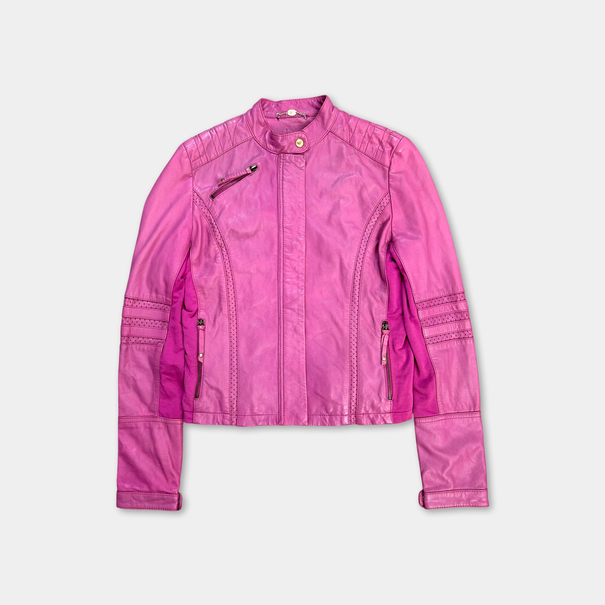 Armani Jeans Pink Leather Biker Jacket