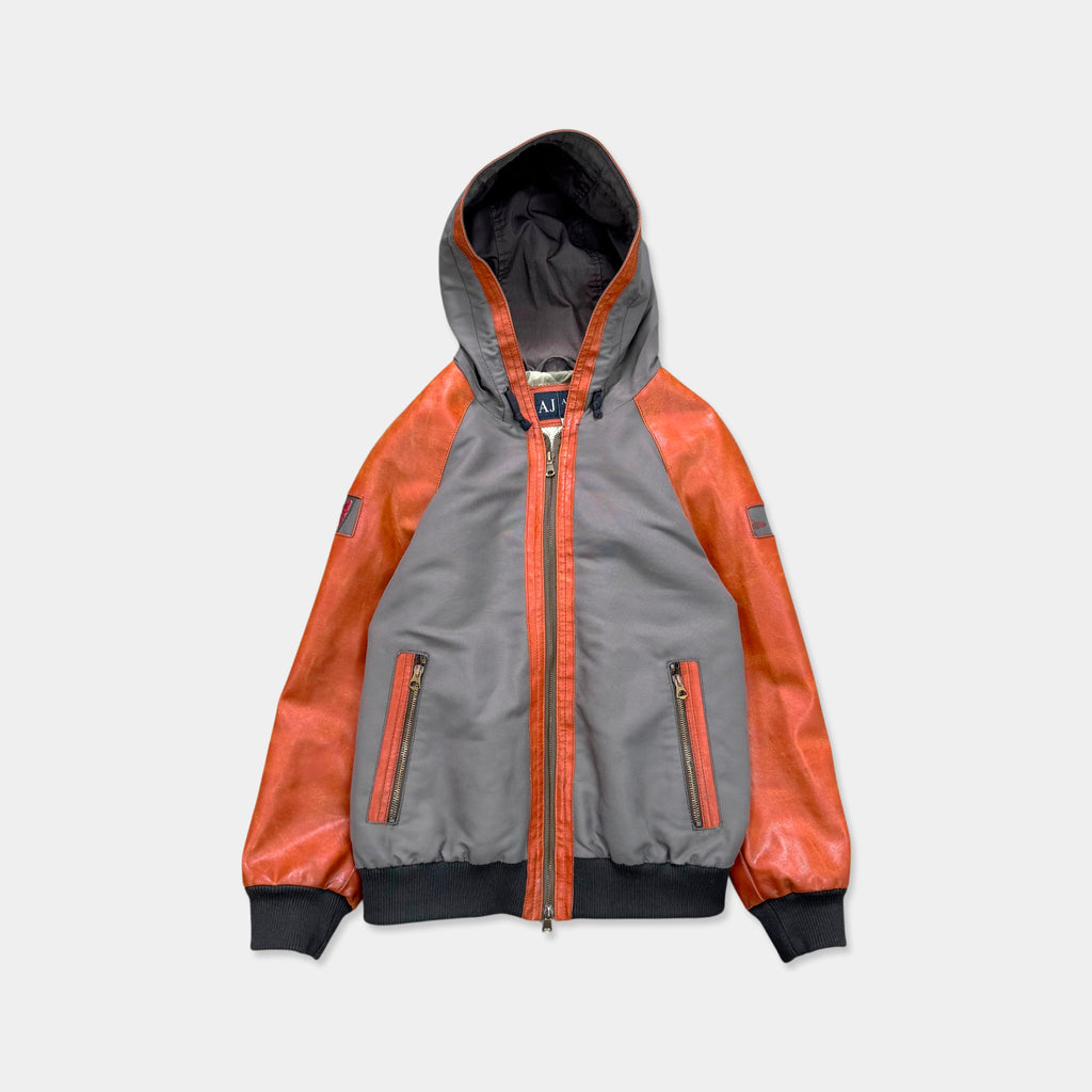 Armani Jeans Canvas & Leather Hooded Bomber Jacket