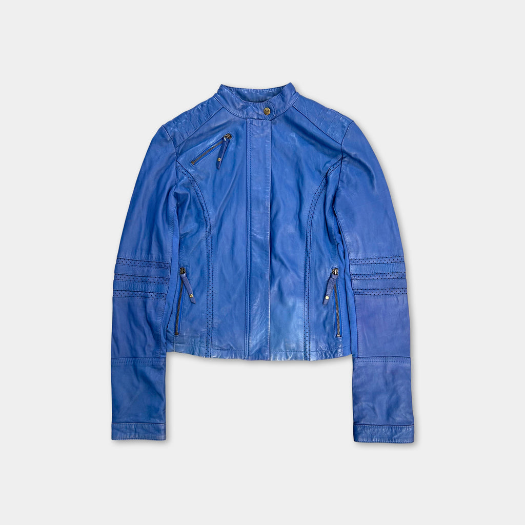 Armani Jeans Leather Blue Biker Jacket