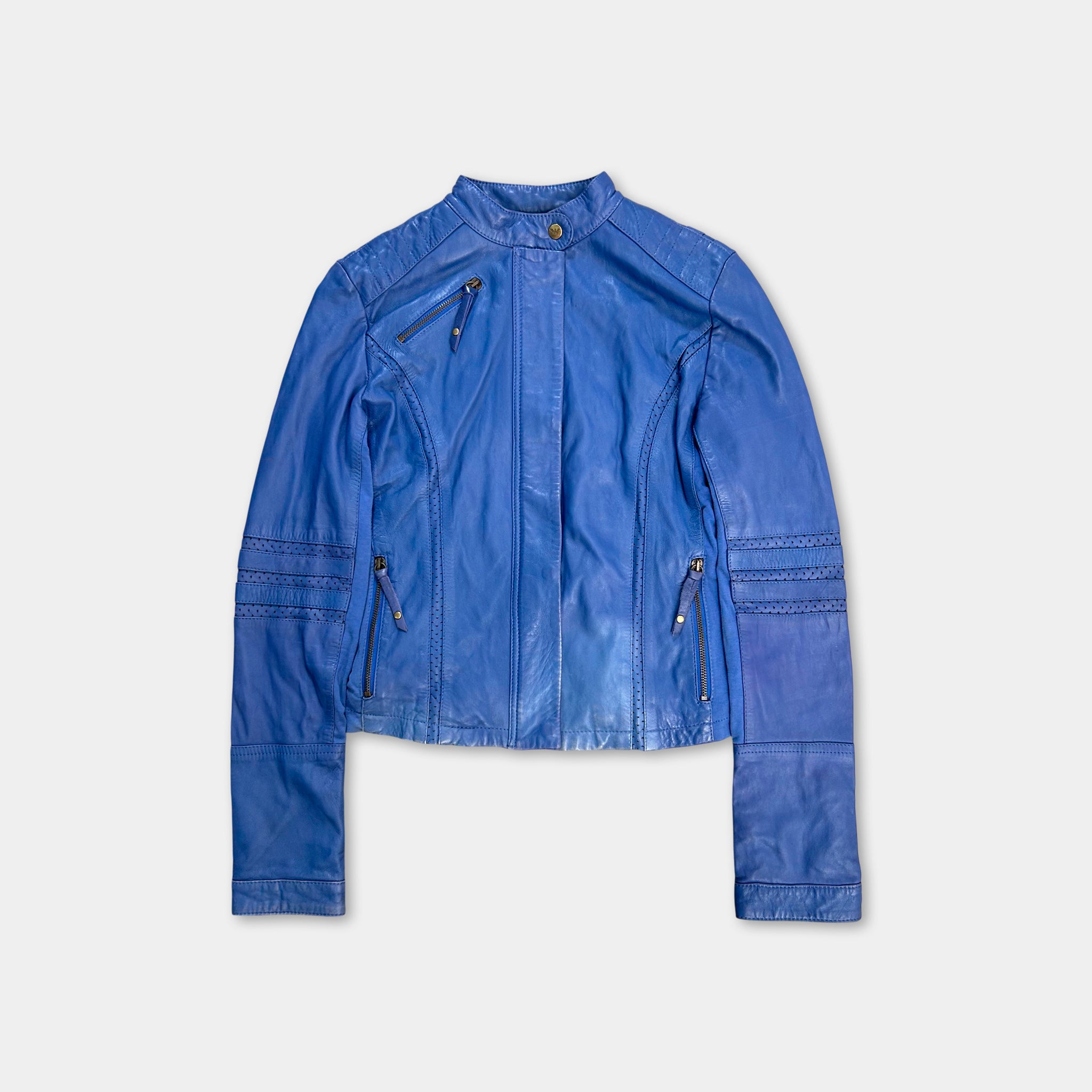 Armani Jeans Leather Blue Biker Jacket