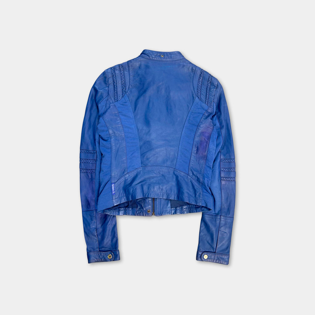 Armani Jeans Leather Blue Biker Jacket