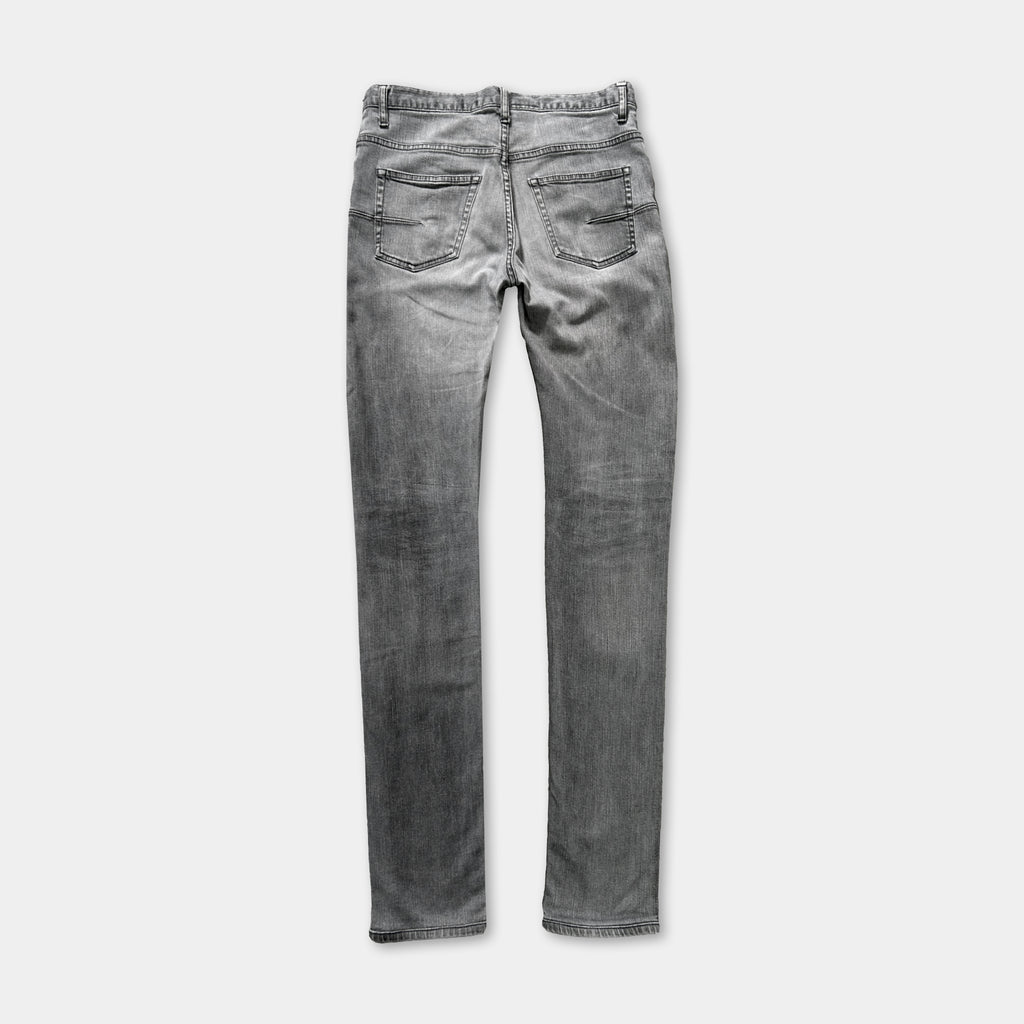 A pair of gray jeans with a classic design.