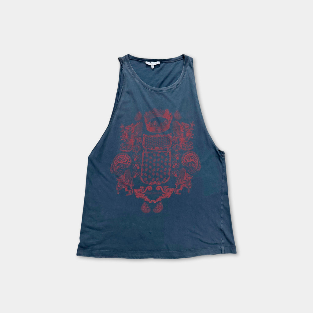 Pierre Balmain Distressed Red Crest Sleeveless Tank Top
