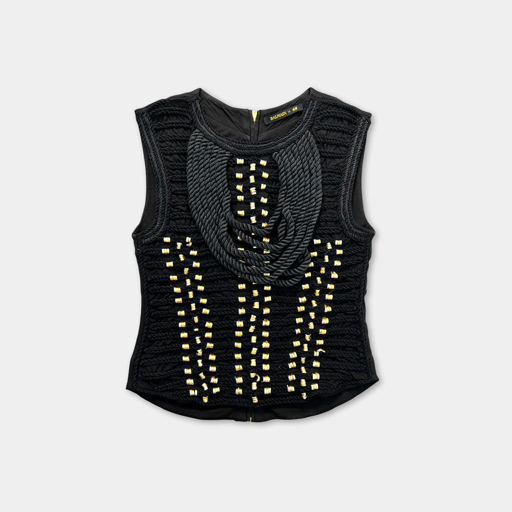 Balmain 2010s Naval Rock Black Sailor Style T-Shirt