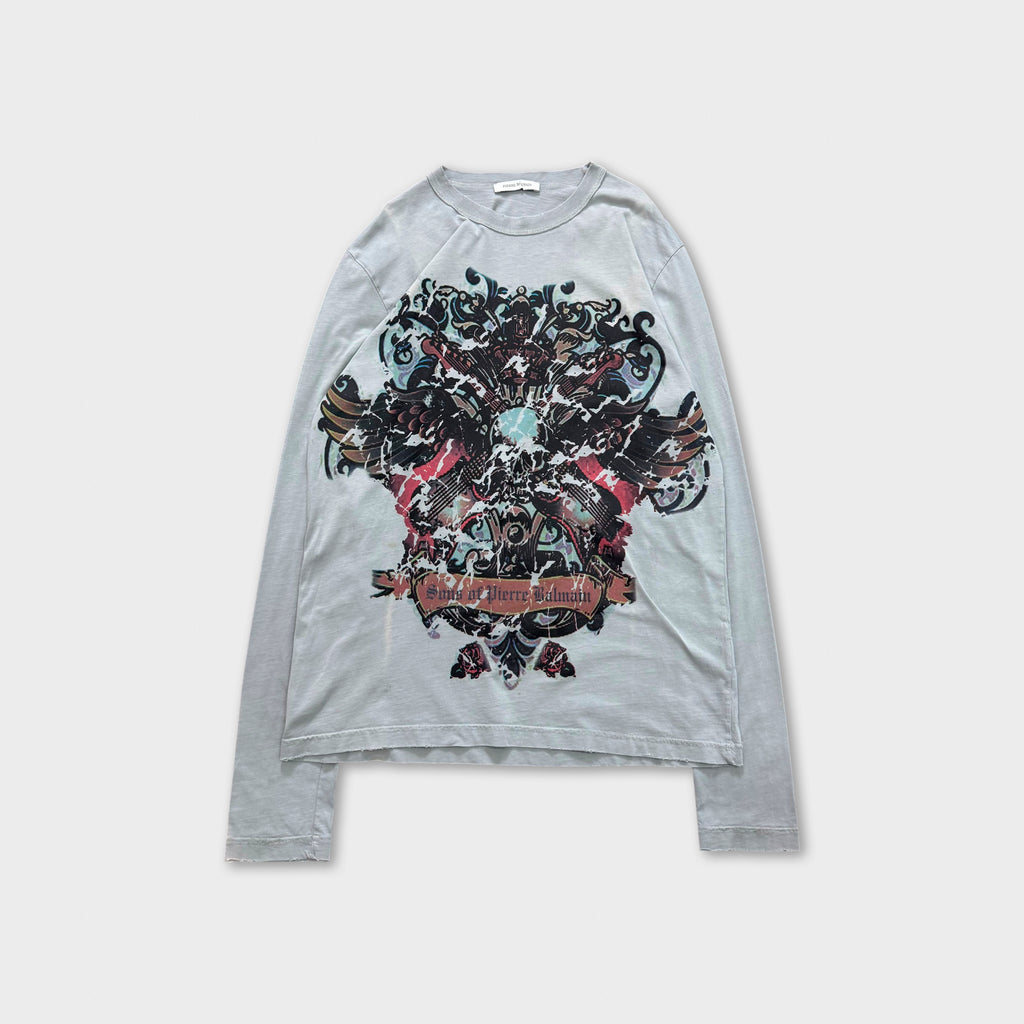 Pierre Balmain Gothic Crest Distressed Long Sleeve