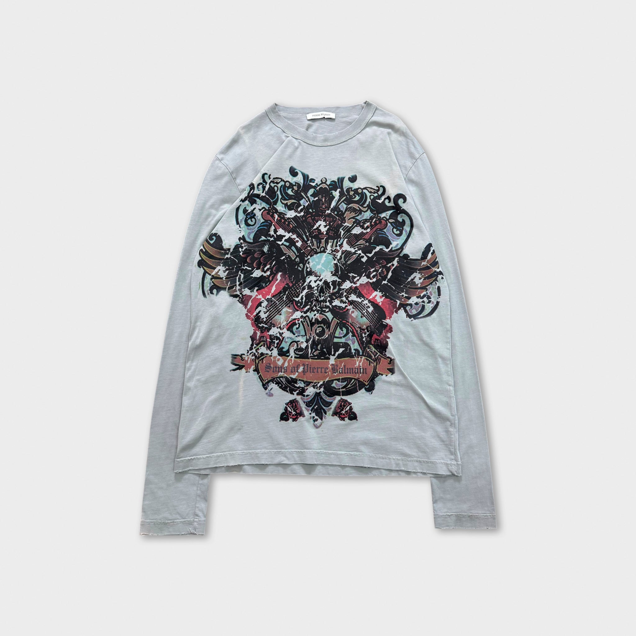 Pierre Balmain Gothic Crest Distressed Long Sleeve