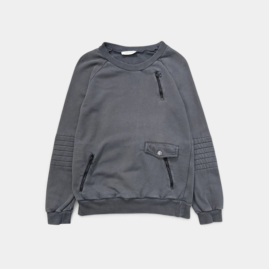 Pierre Balmain Faded Grey Biker Multi-Zip Sweatshirt