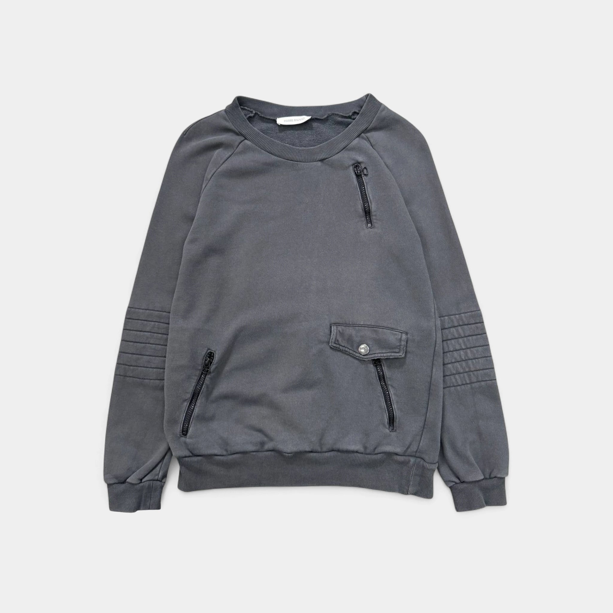 Pierre Balmain Faded Grey Biker Multi-Zip Sweatshirt