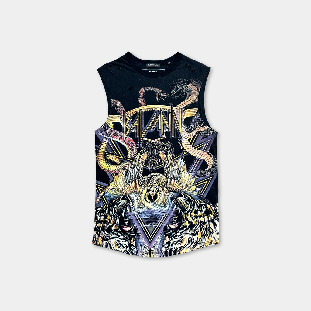 Balmain Distressed Snake Graphic Tank Top