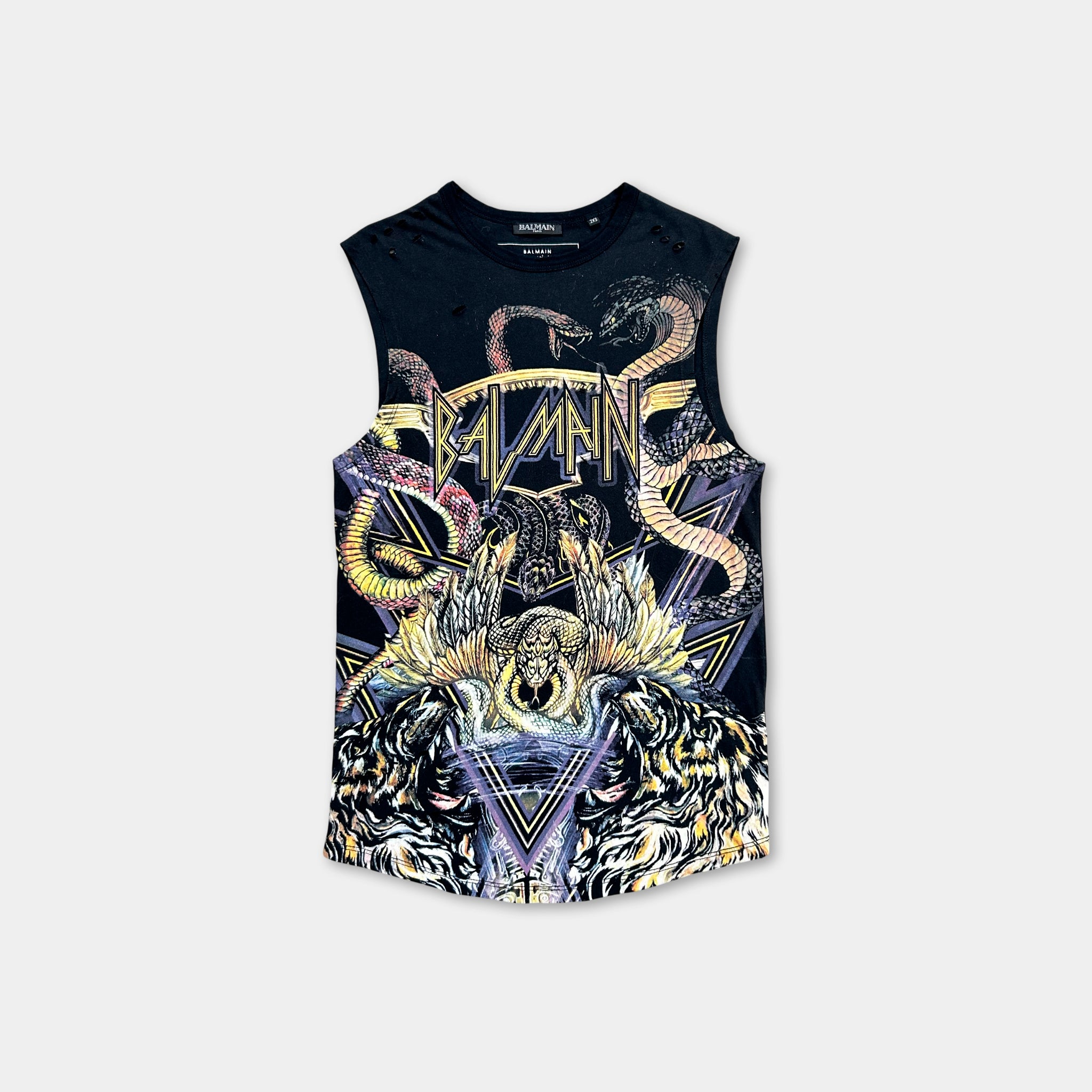 Balmain Distressed Snake Graphic Tank Top