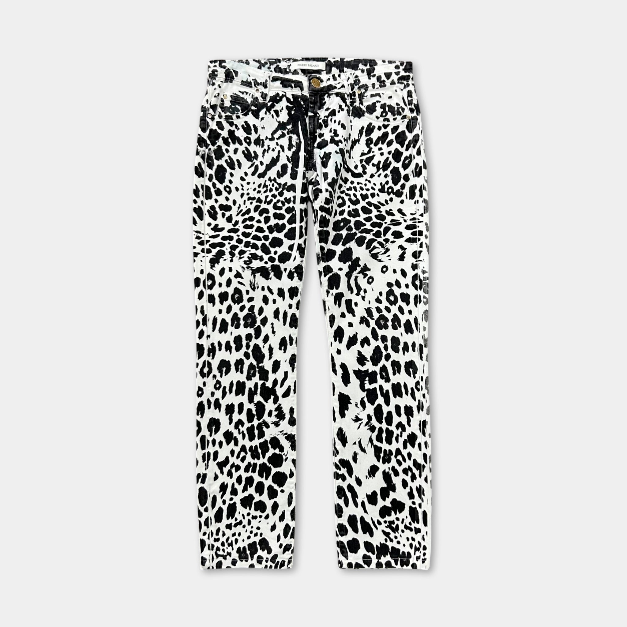 Pierre Balmain Black and White Animal Print Denim Pants
