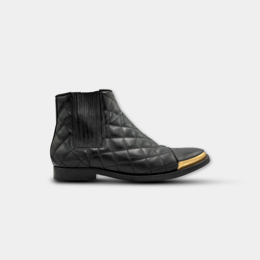 Balmain Quilted Leather Gold Toe-Cap Chelsea Boots