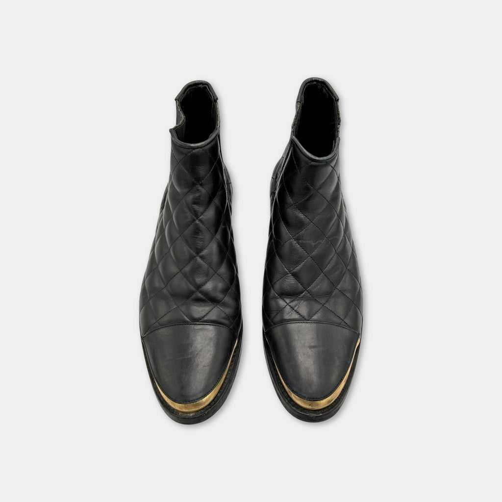 Balmain Quilted Leather Gold Toe-Cap Chelsea Boots