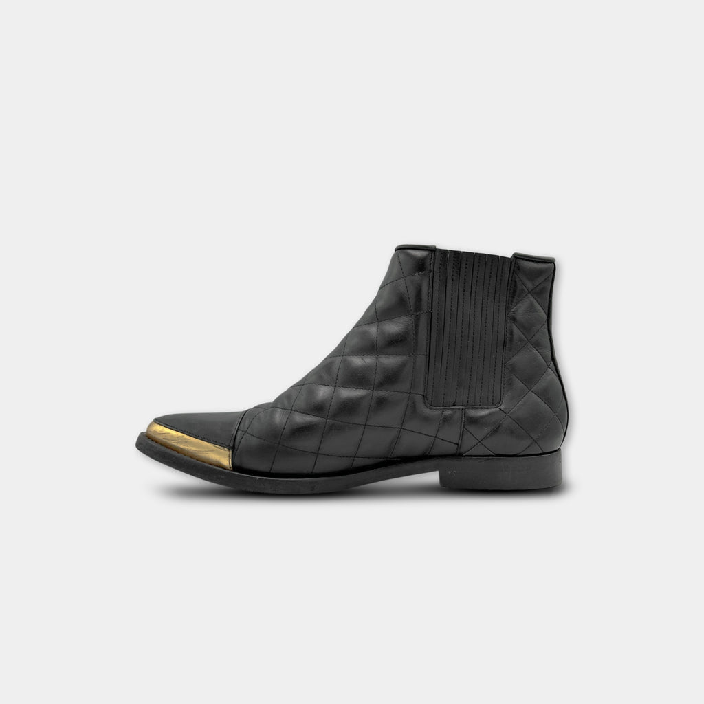 Balmain Quilted Leather Gold Toe-Cap Chelsea Boots