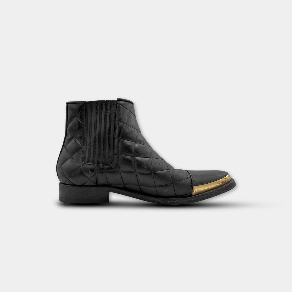 Balmain Quilted Leather Gold Toe-Cap Chelsea Boots