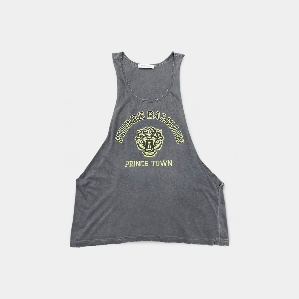 Pierre Balmain SS11 Distressed Washed Grey Tiger Graphic Extra Long Tank Top