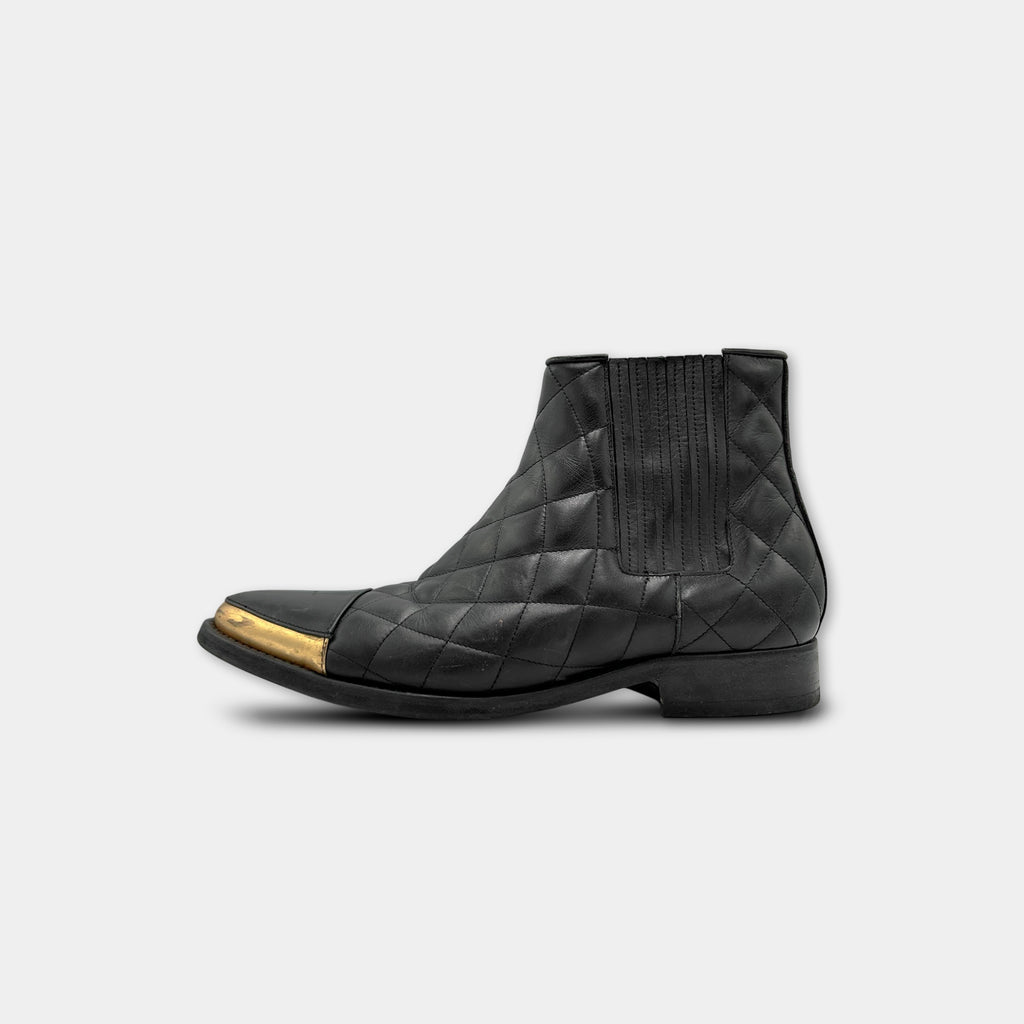 Balmain Quilted Leather Gold Toe-Cap Chelsea Boots