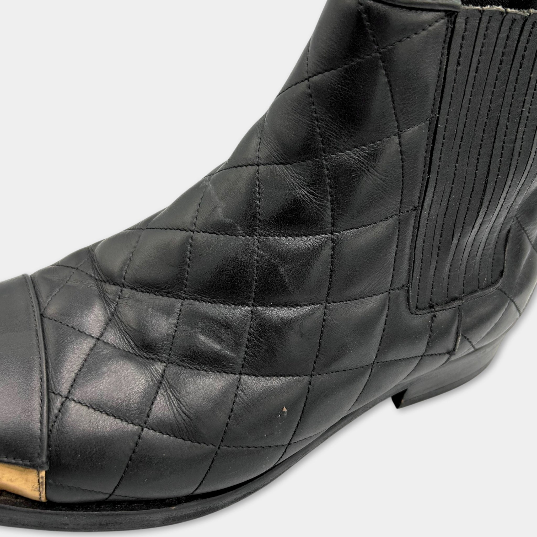 Balmain Quilted Leather Gold Toe-Cap Chelsea Boots