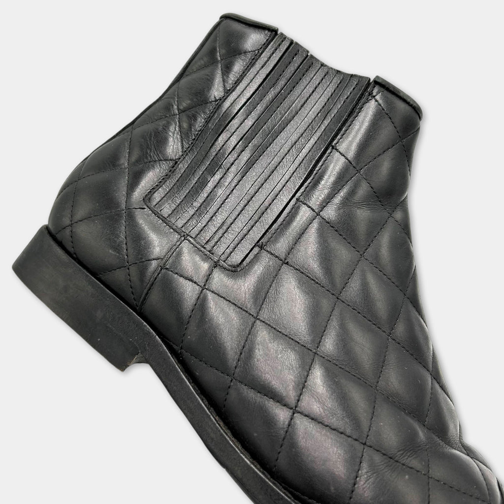 Balmain Quilted Leather Gold Toe-Cap Chelsea Boots