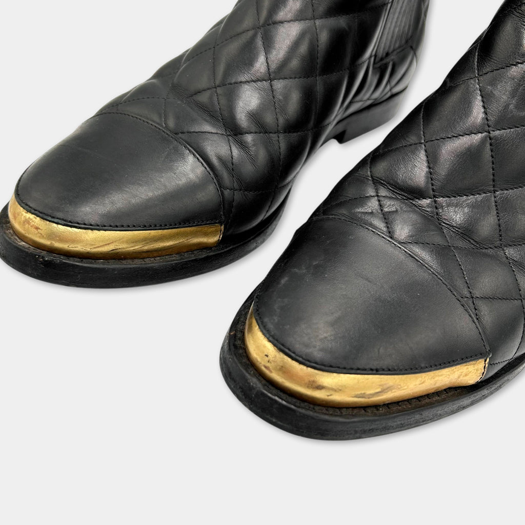 Balmain Quilted Leather Gold Toe-Cap Chelsea Boots