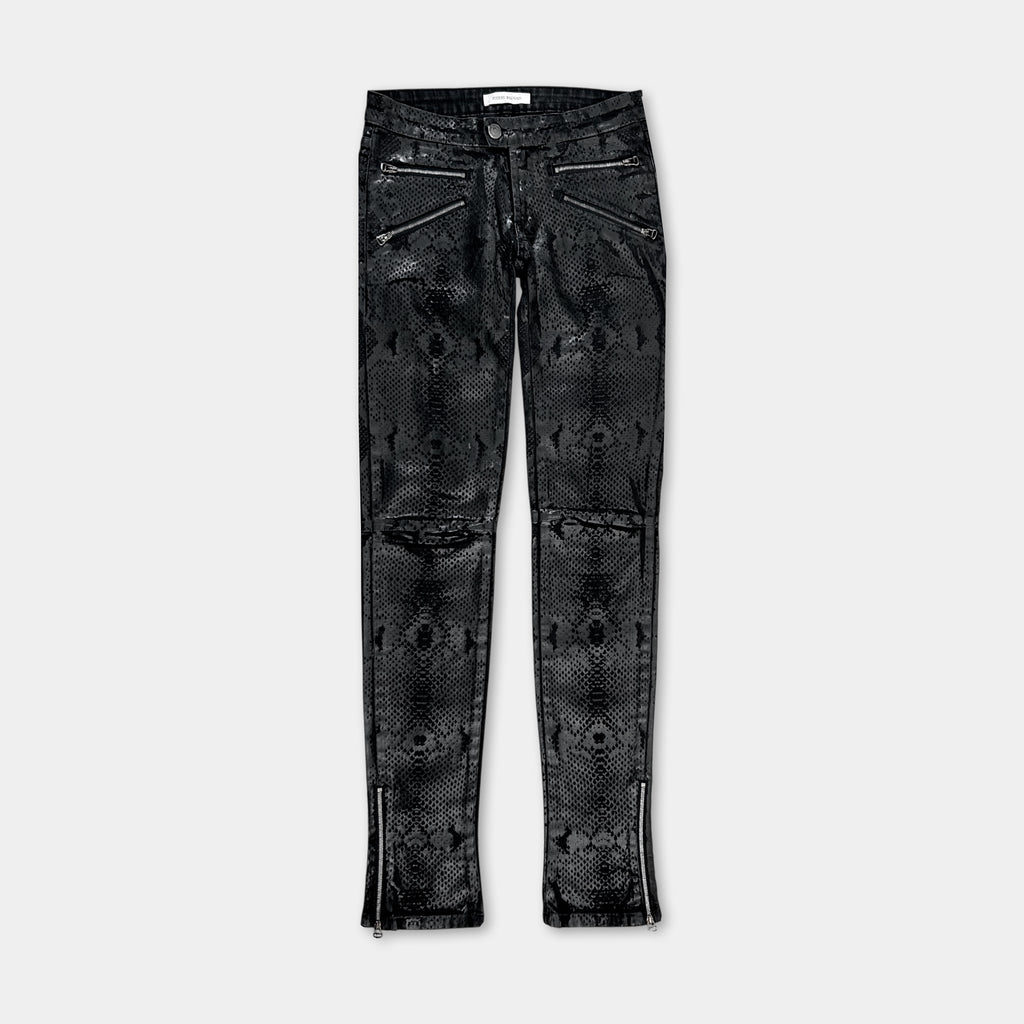Pierre Balmain Biker Snakeskin Denim Pants
