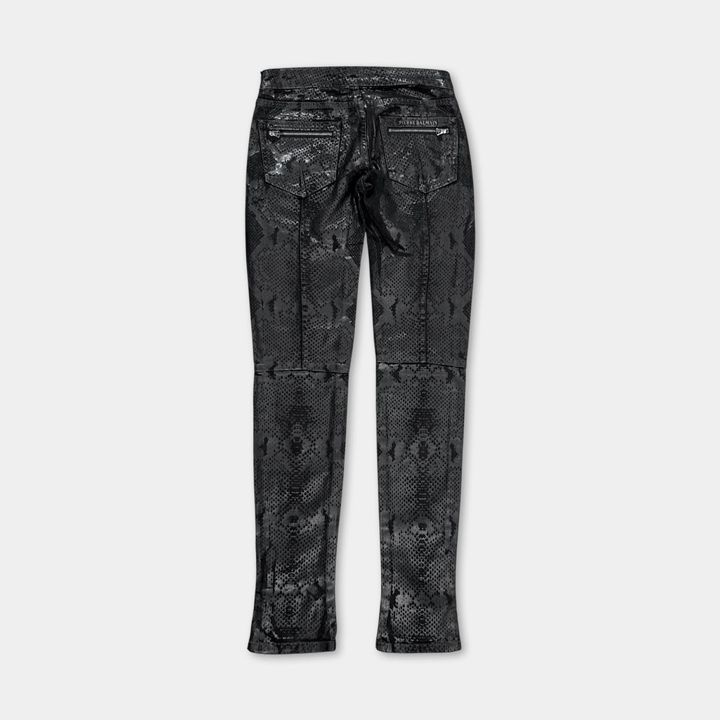 Pierre Balmain Biker Snakeskin Denim Pants