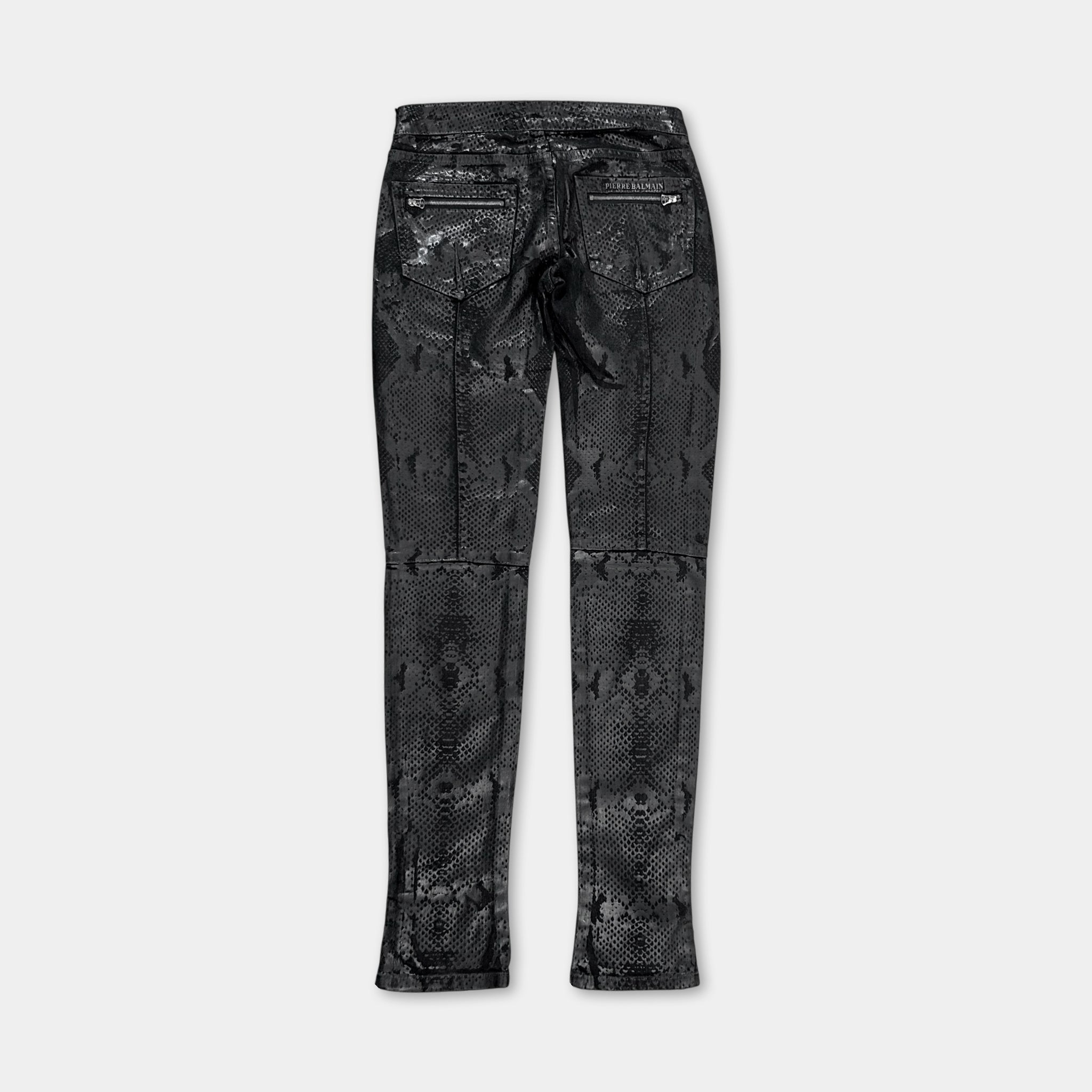 Pierre Balmain Biker Snakeskin Denim Pants