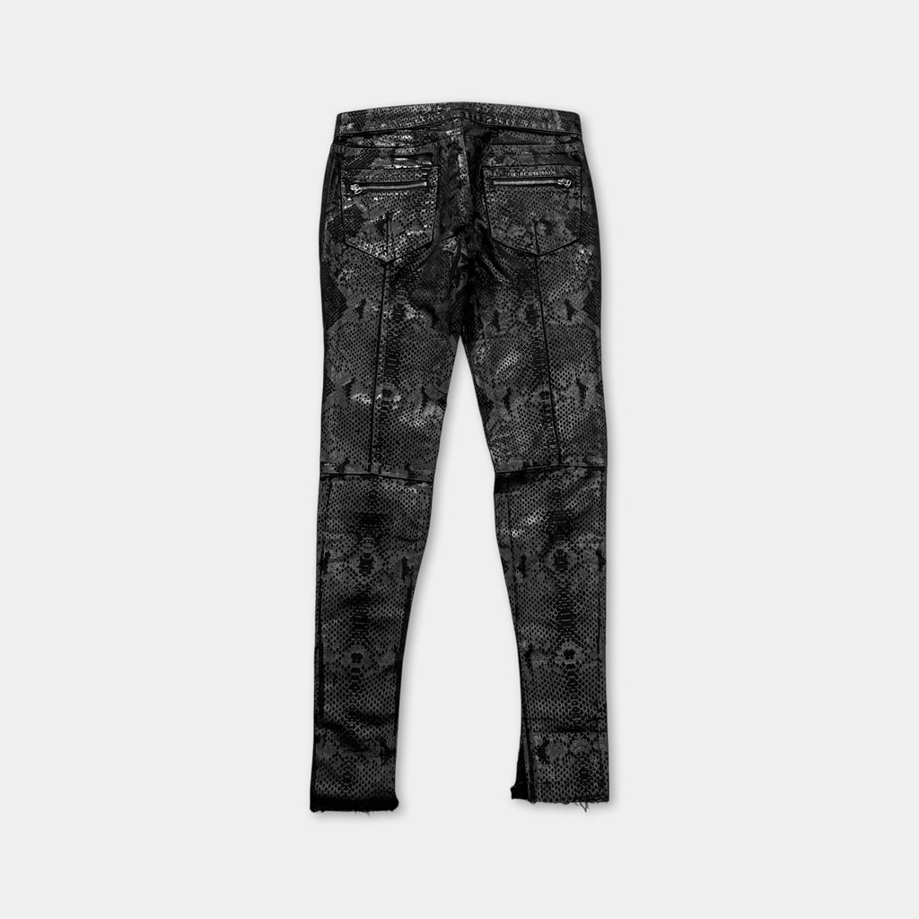Pierre Balmain Snakeskin Coated Multi-Zip Biker Skinny Jeans