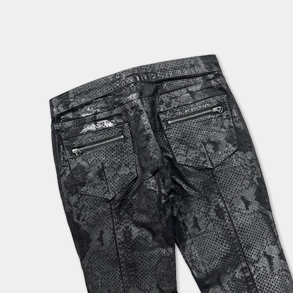 Pierre Balmain Snakeskin Coated Multi-Zip Biker Skinny Jeans