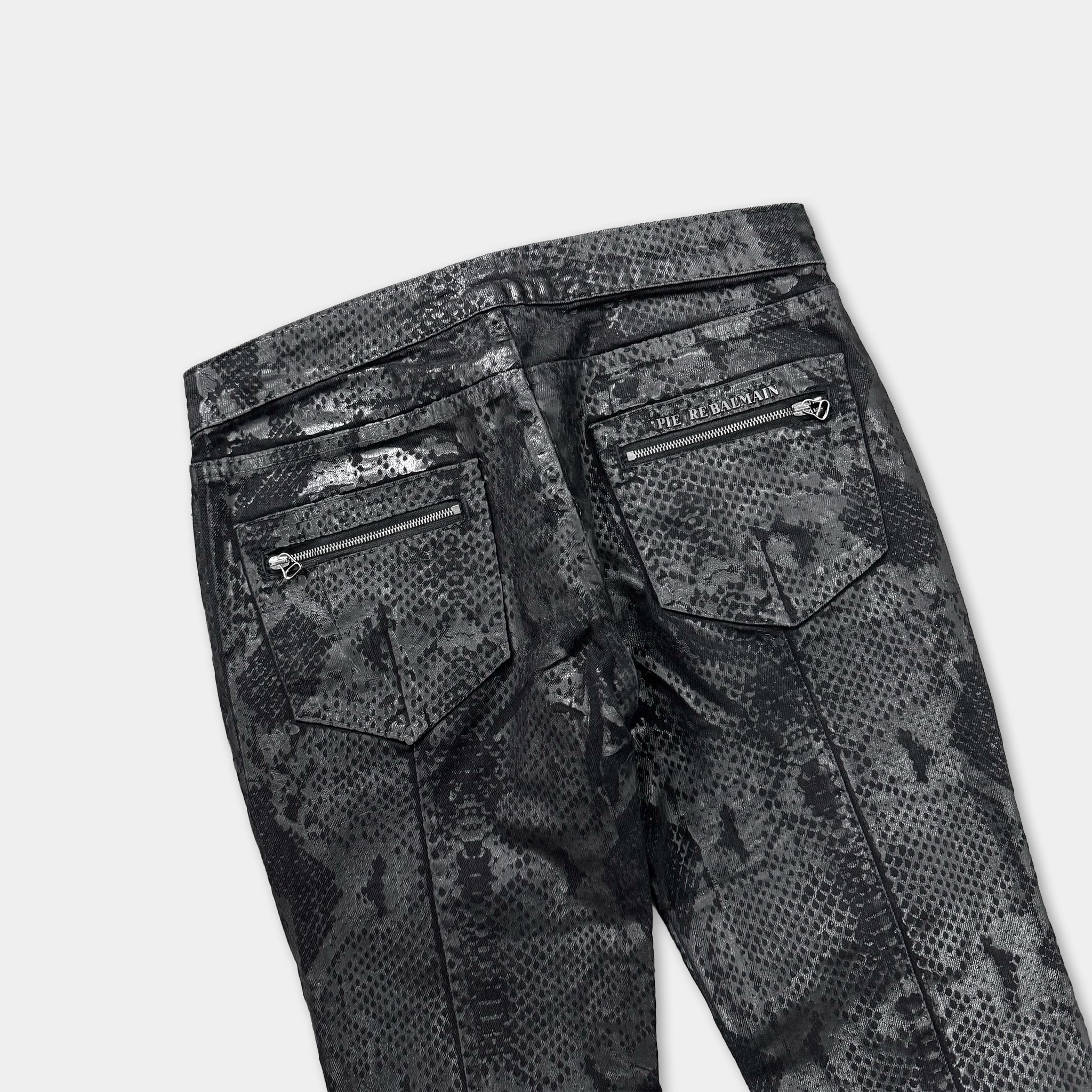 Pierre Balmain Snakeskin Coated Multi-Zip Biker Skinny Jeans