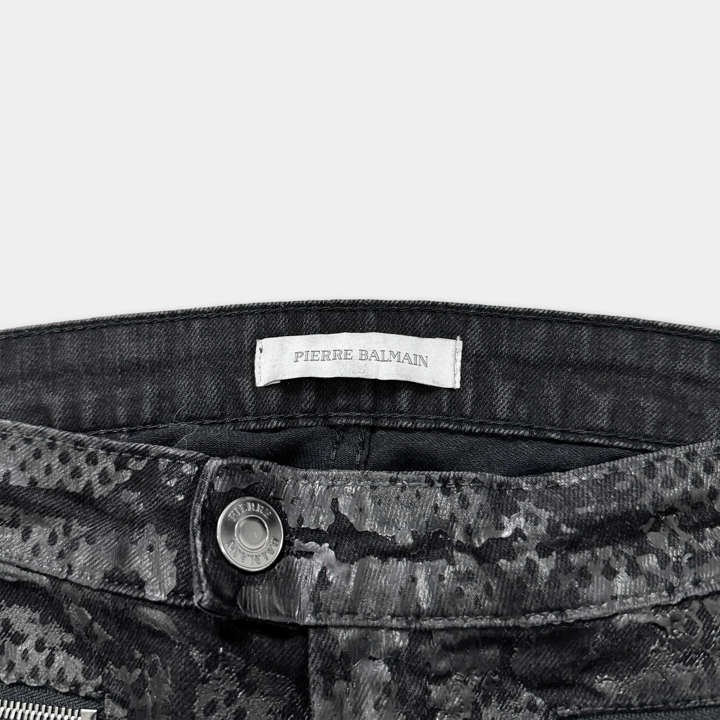Pierre Balmain Snakeskin Coated Multi-Zip Biker Skinny Jeans