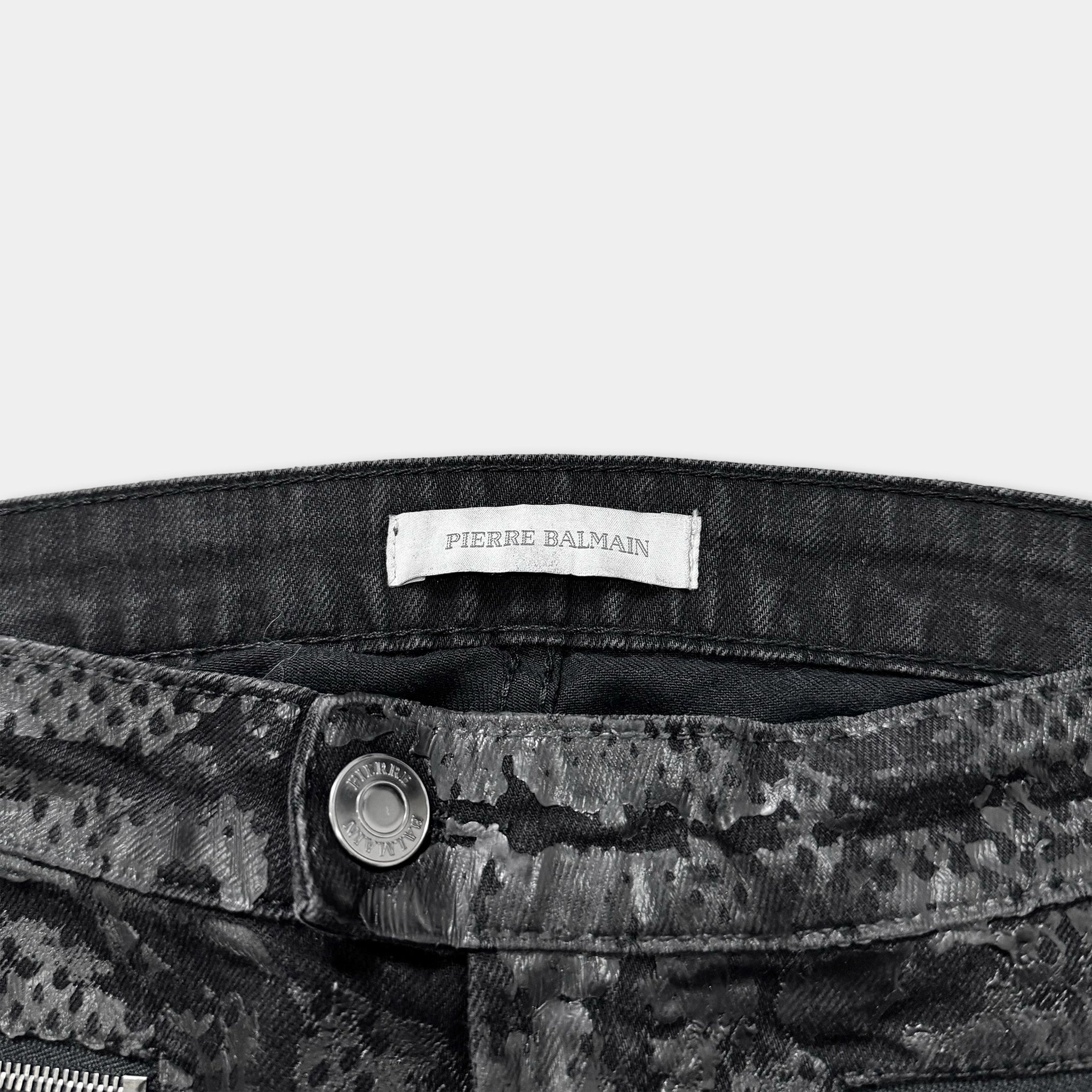 Pierre Balmain Snakeskin Coated Multi-Zip Biker Skinny Jeans