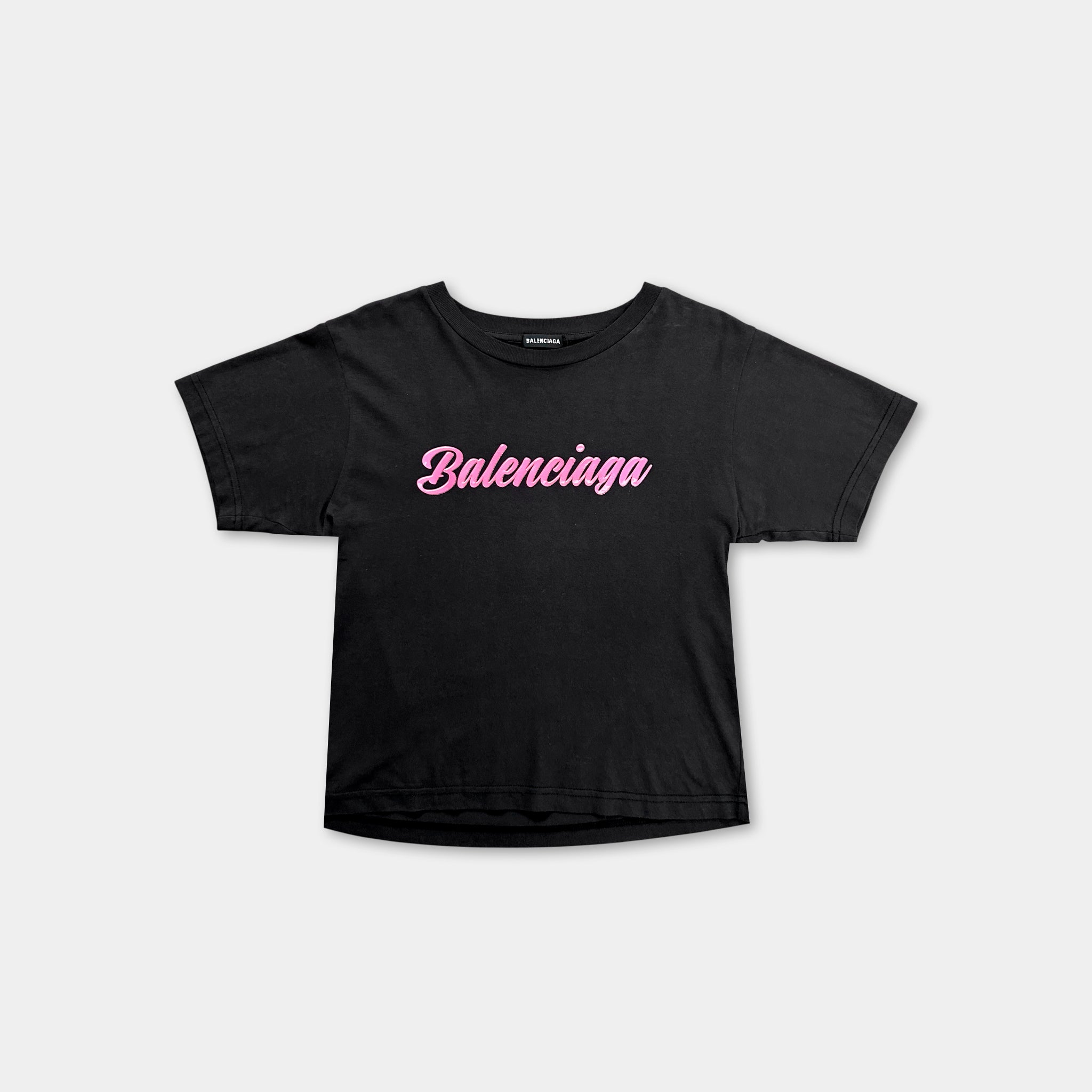 Balenciaga Baby Tee Pink Cursive Text T-shirt