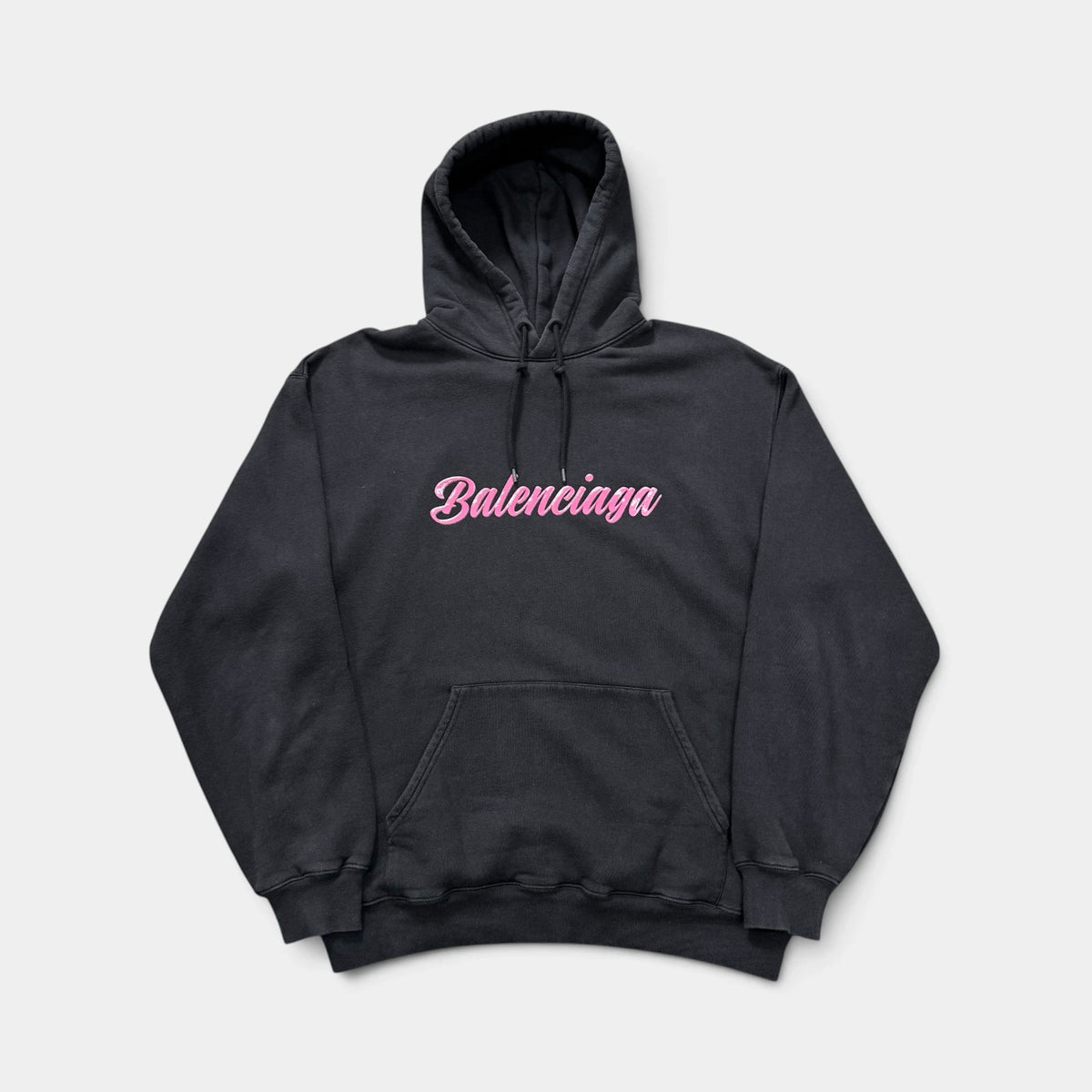 Balenciaga 2019 Pink Silicone Cursive Script Logo Oversized Hoodie