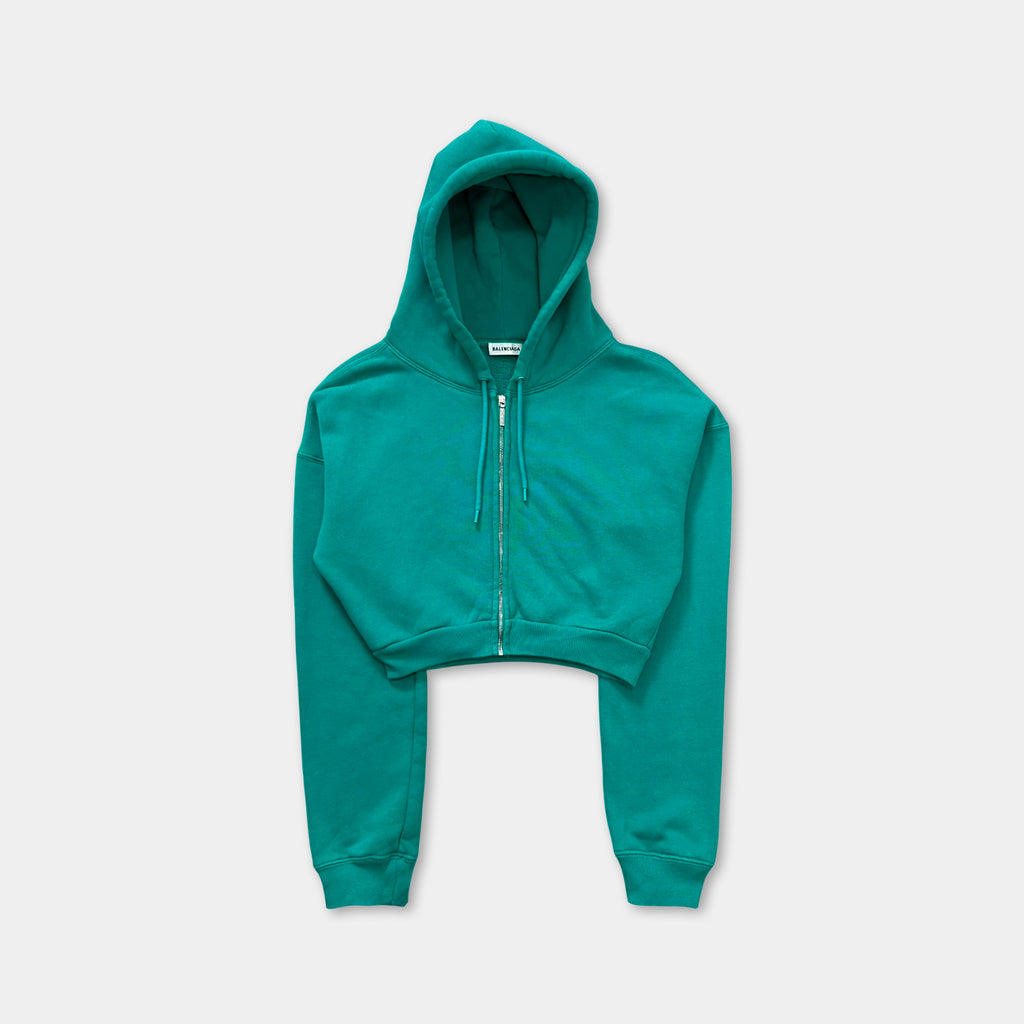 Balenciaga 2018 Cropped "I Love Techno" Green Zip Hoodie